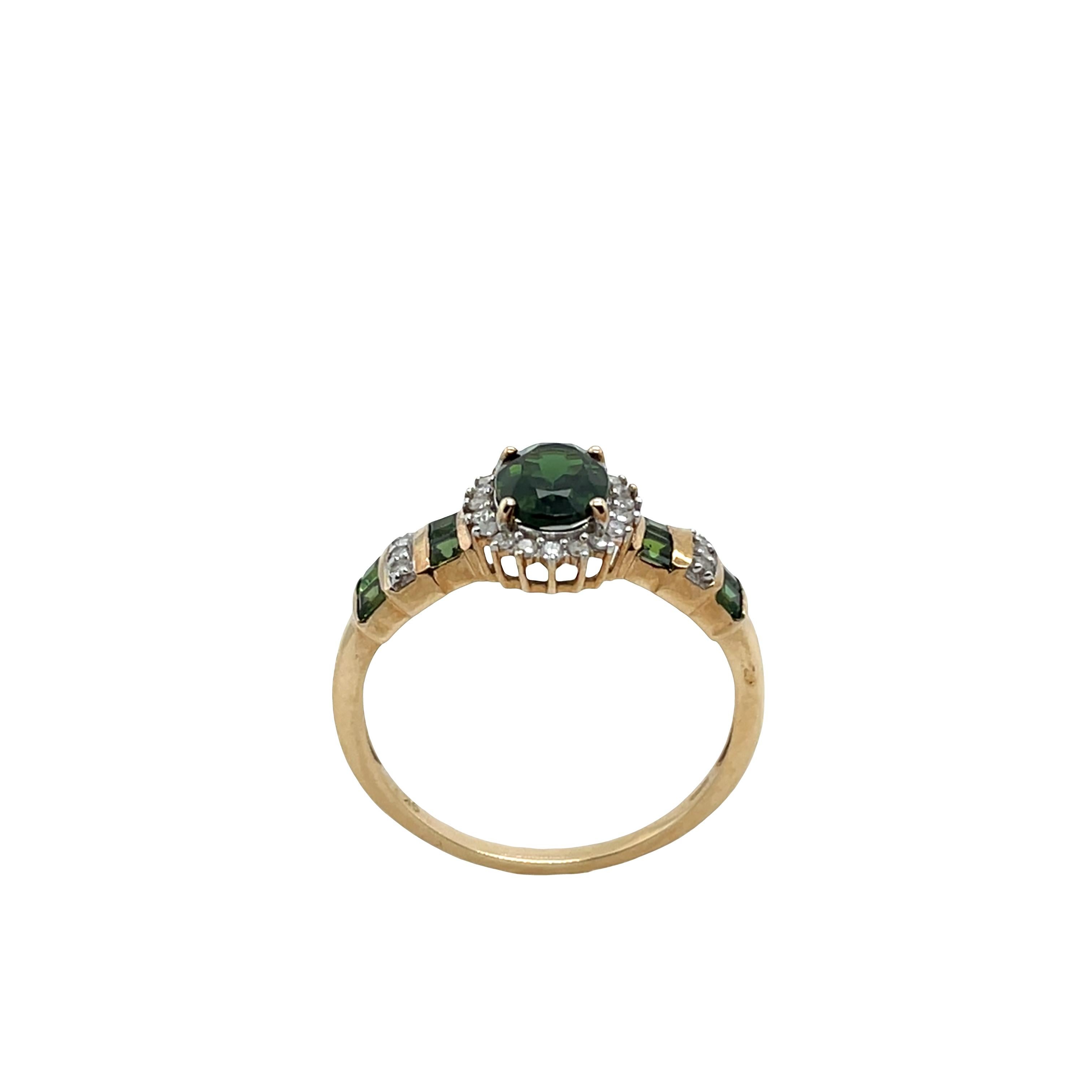 Bague en or jaune 9ct avec tourmaline verte et diamant - Tourmaline ovale de 1,10ct Pour femmes en vente