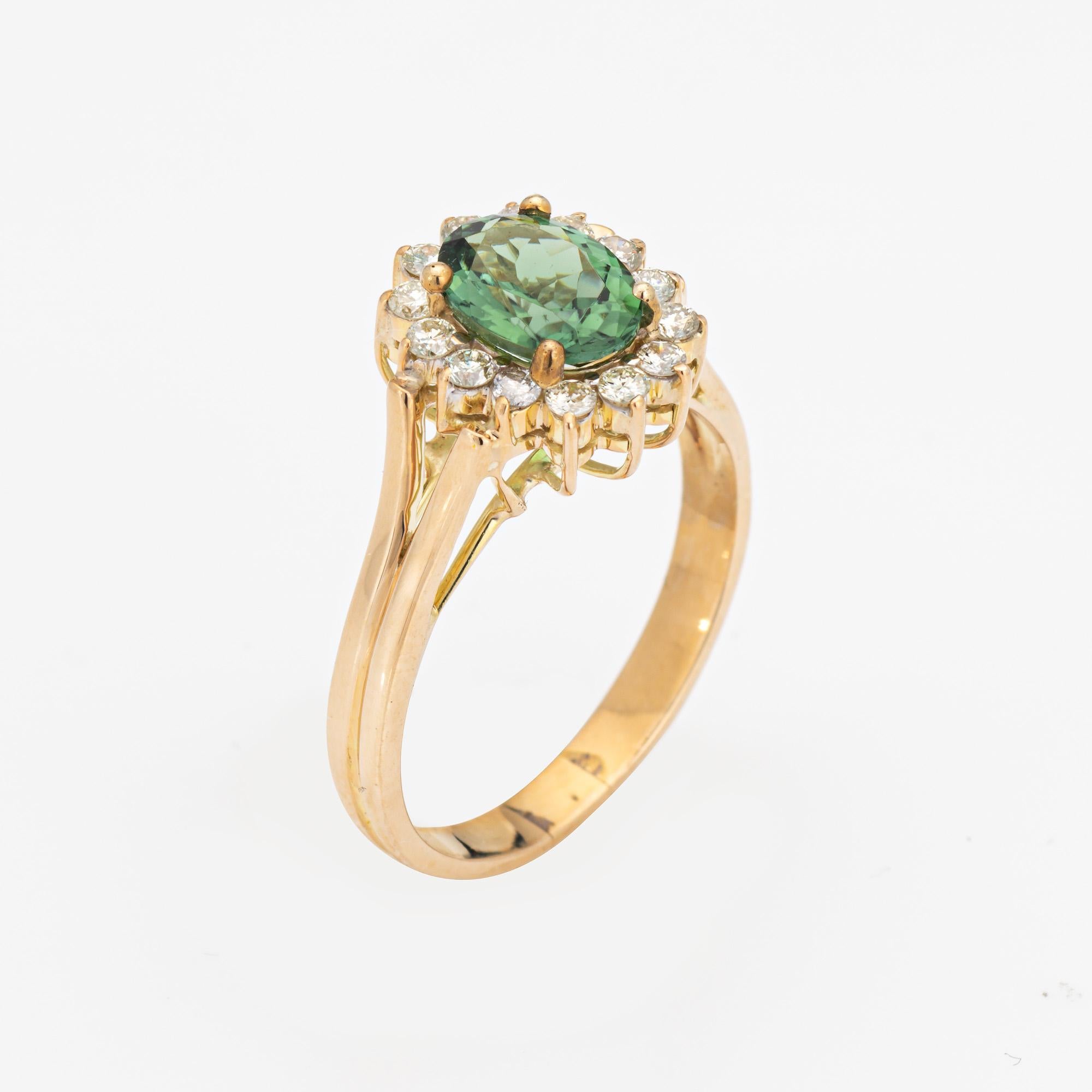 Green Tourmaline Diamond Ring Vintage 14k Gold Princess Gemstone ...