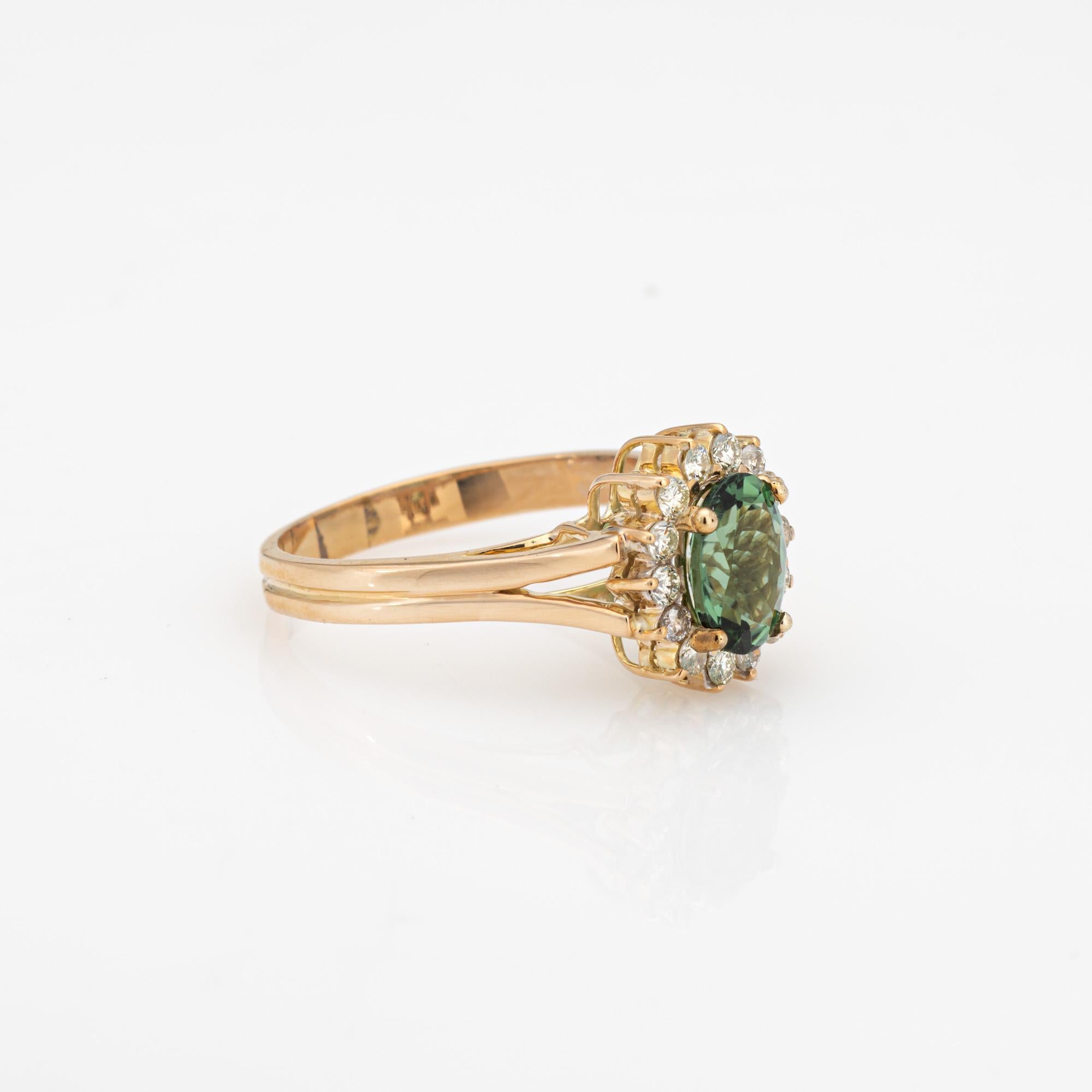 Green Tourmaline Diamond Ring Vintage 14k Gold Princess Gemstone ...