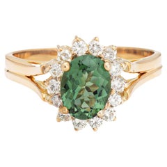 Green Tourmaline Diamond Ring Vintage 14k Gold Princess Gemstone Engagement Green Tourmaline Diamond Ring Vintage 14k Gold Princess Gemstone Engagement
