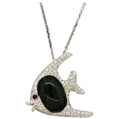 Green Tourmaline Diamond Ruby Gold Fish Pendant