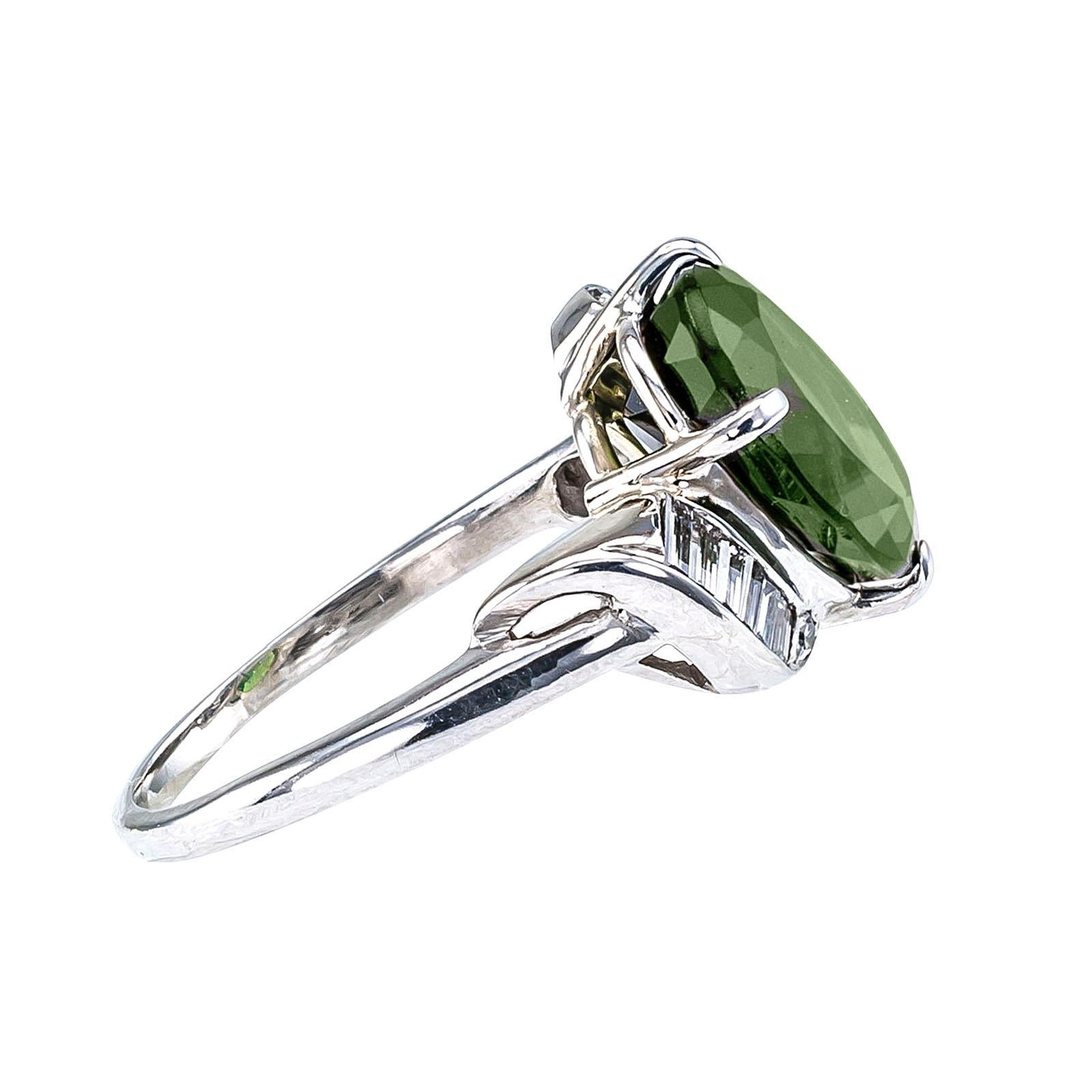 Women's Green Tourmaline Diamond White Gold Cocktail Ring For Sale