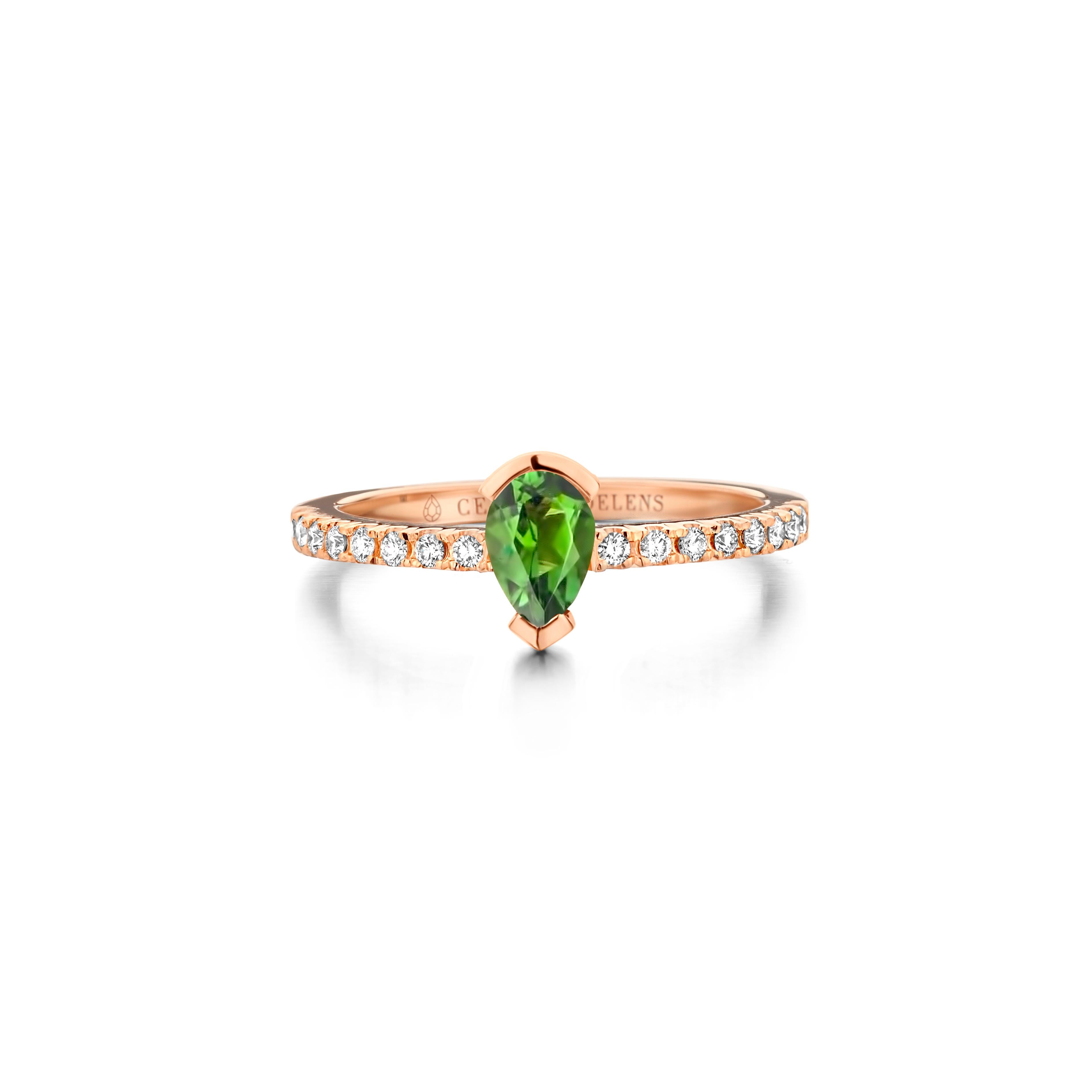 Contemporary Green Tourmaline Diamond White Gold Engagement Ring For Sale