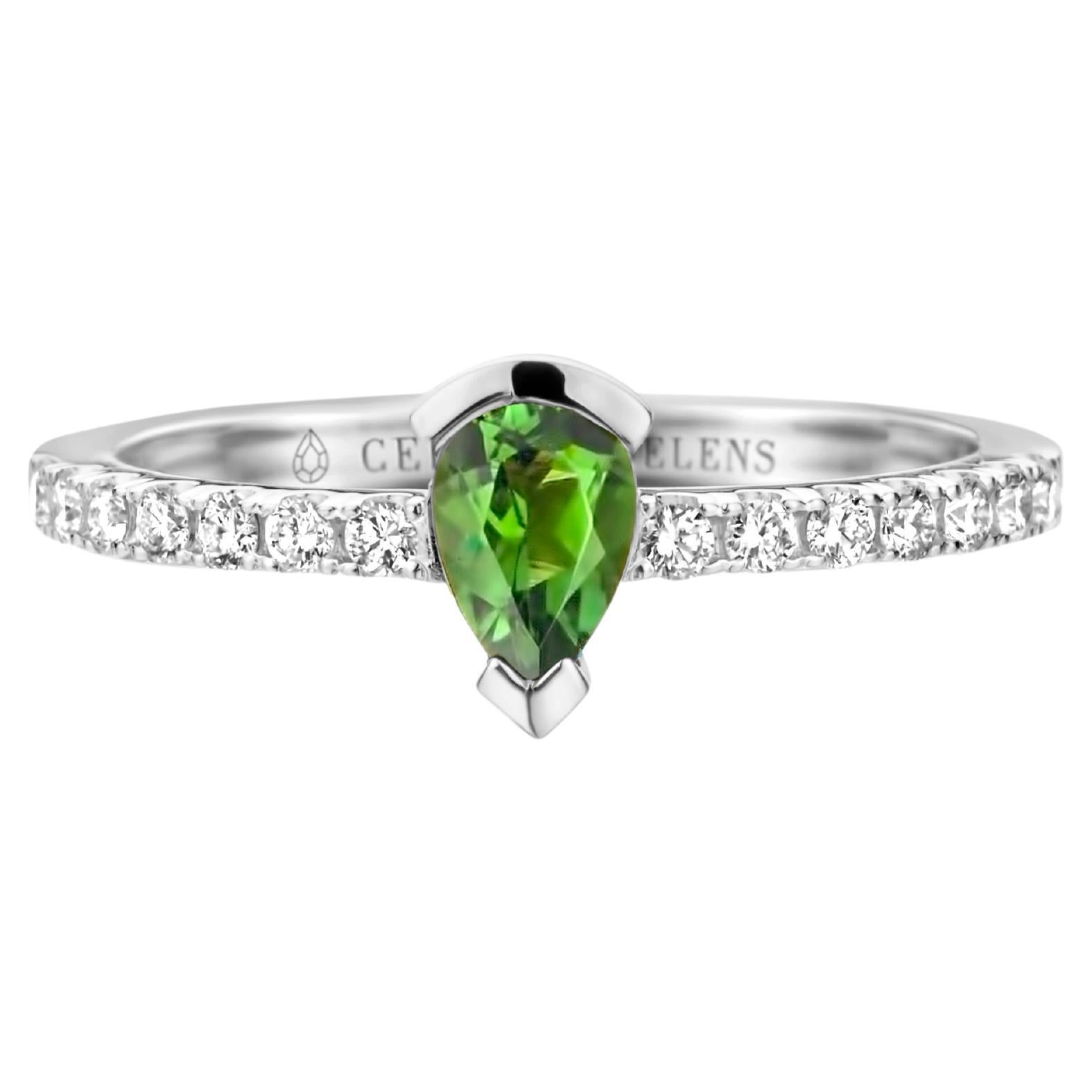Green Tourmaline Diamond White Gold Engagement Ring For Sale