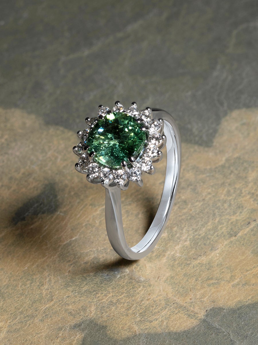 14K white gold ring with natural green Tourmaline and Diamonds
tourmaline origin - Mozambique
stone measurements - 0.16 х 0.28 х 0.28 in / 4 х 7 х 7 mm
stone weight - 1.30 carats
ring size - 6.5 US
ring weight - 2.89 grams

Cupid collection


We