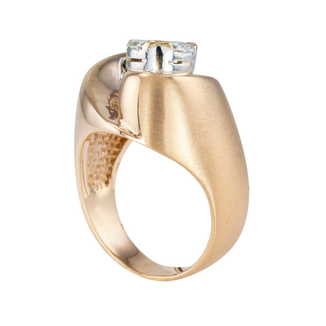 Women's or Men's Green Tourmaline Diamond Yellow Gold Cocktail Ring Size 8.25