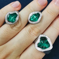 Green Tourmaline Diamonds 18 Karat White Matte Gold Spectrum Suite