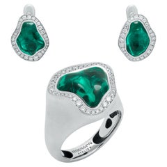 Green Tourmaline Diamonds 18 Karat White Matte Gold Spectrum Suite