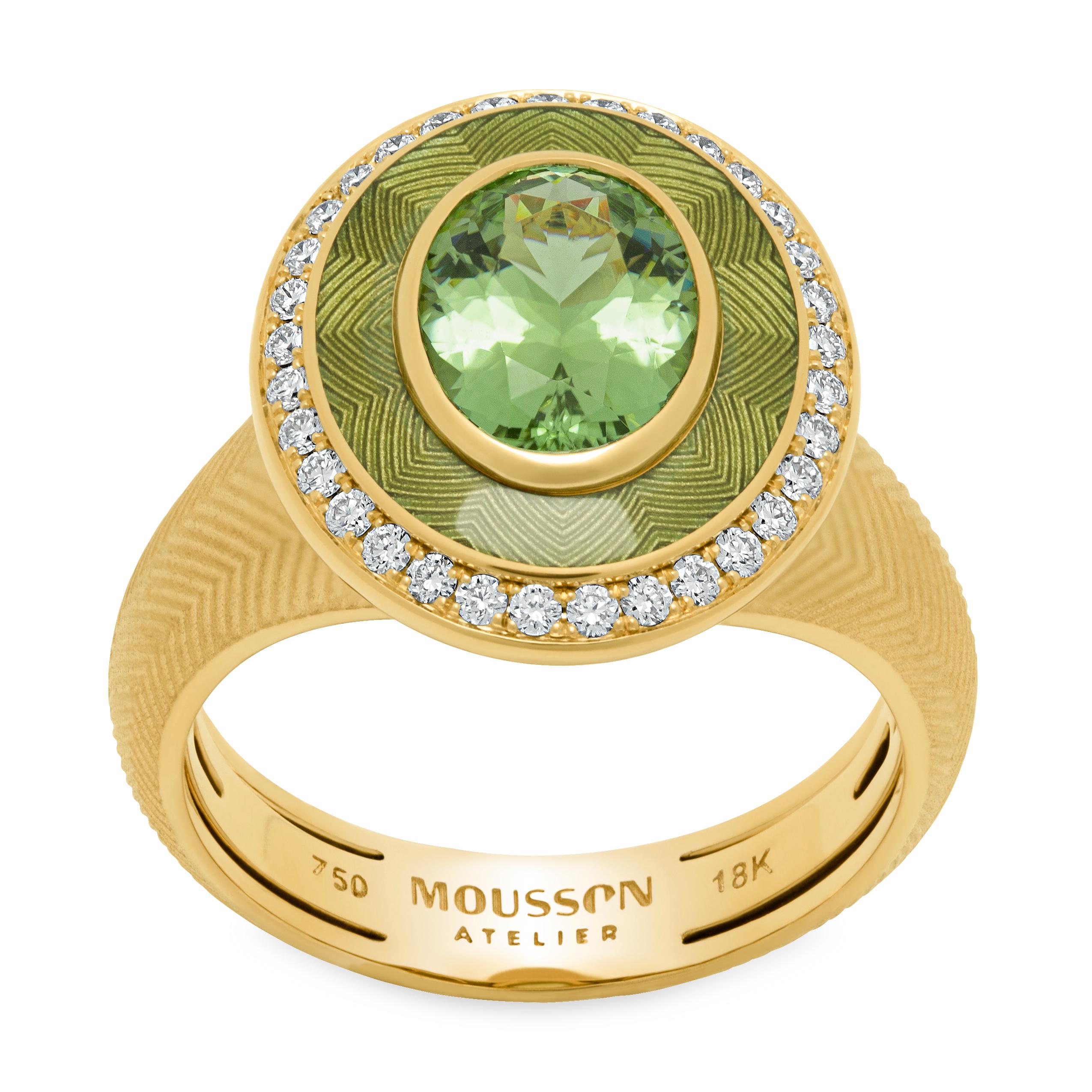 Green Tourmaline Diamonds Enamel 18 Karat Yellow Gold Tweed Suite 1