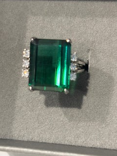Green Tourmaline 11.63ct Platinum Diamond Cocktail Ring