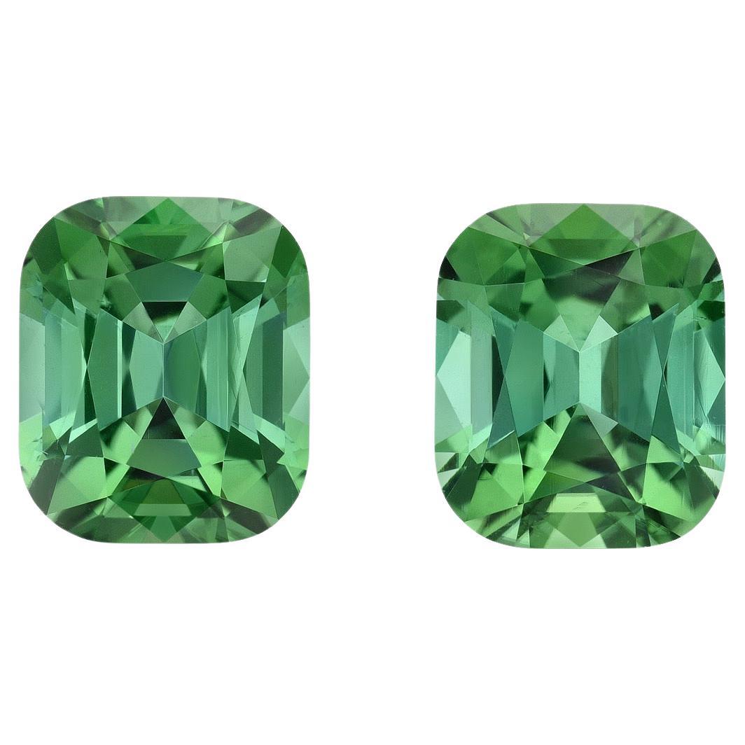 Green Tourmaline Earring Gems 6.44 Carat Unmounted Cushion Loose Gemstones For Sale