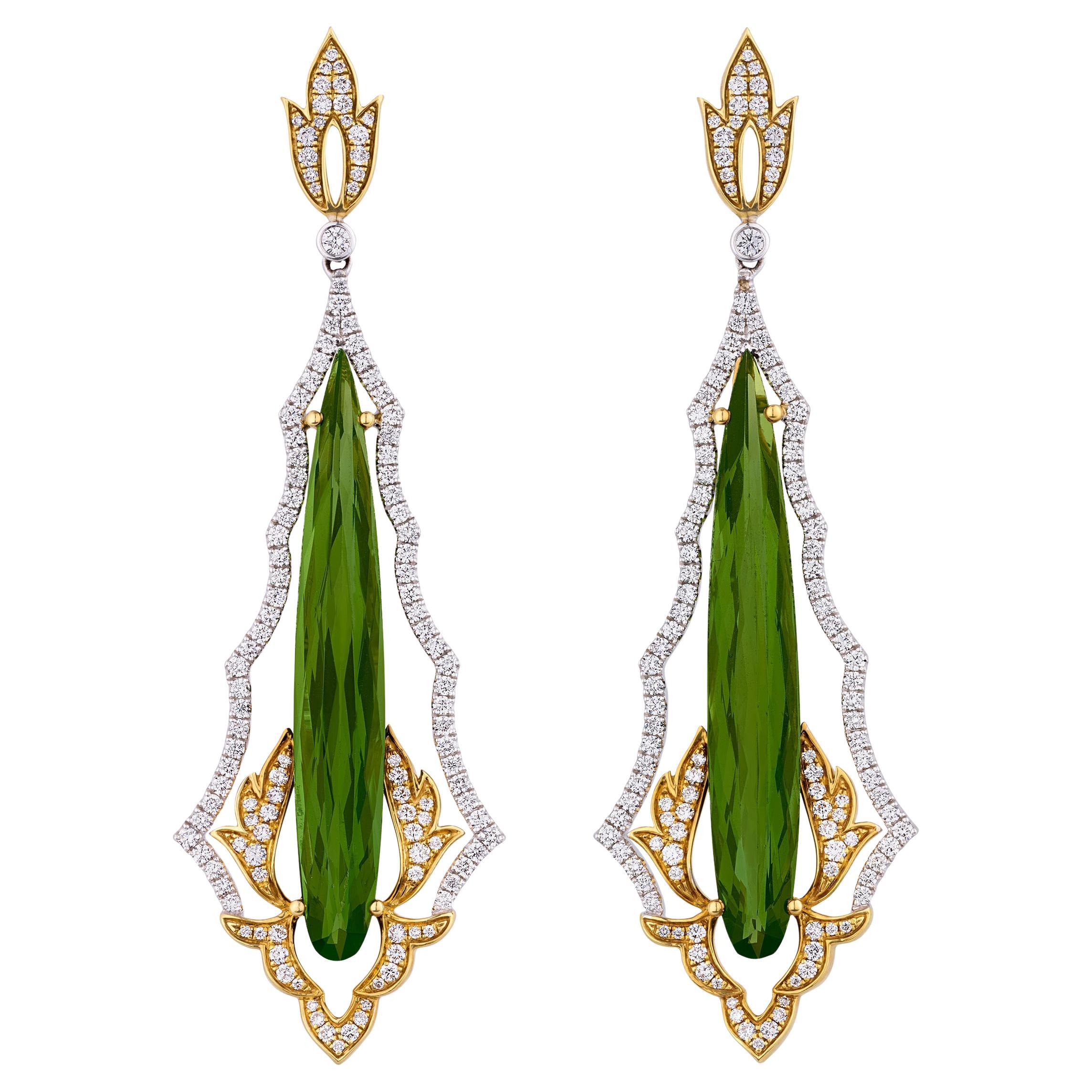 Green Tourmaline Earrings, 14.16 Carats For Sale
