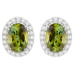 Boucles d'oreilles Tourmaline verte avec diamants 1.88 carats 14K or blanc