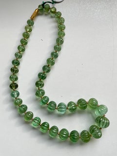 Green Tourmaline Fluted Beaded Jewelry Necklace Melon Beads Gem Quality