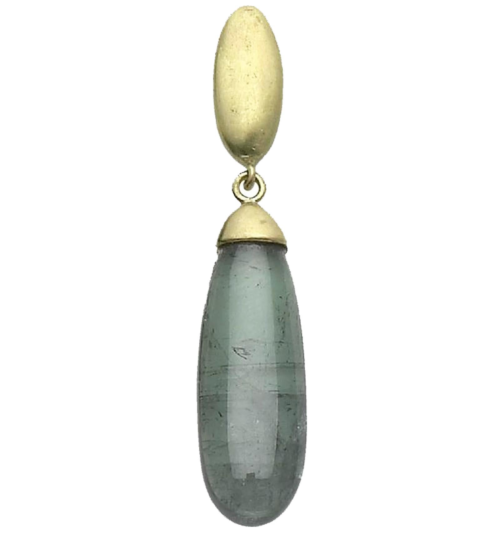 Contemporary Green Tourmaline Gold Pebble Drop Earrings For Sale