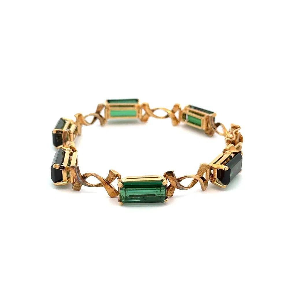 Turmalina verde Pulsera vintage de oro X Link Show Stopper Modernista en venta