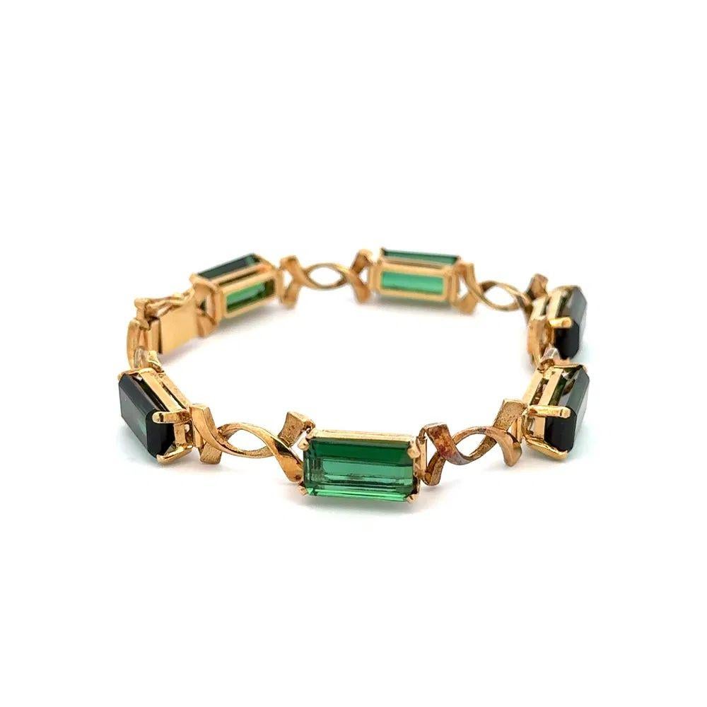Turmalina verde Pulsera vintage de oro X Link Show Stopper Corte esmeralda en venta