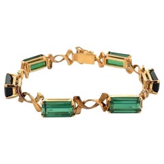 Green Tourmaline Gold X Link Show Stopper Vintage Bracelet