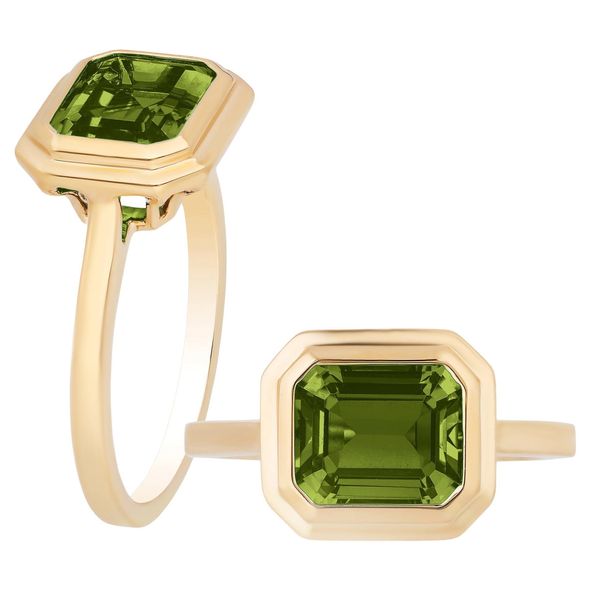 Green Tourmaline Horizontal Emerald Cut Ring