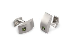 Green Tourmaline in White Gold Cufflinks