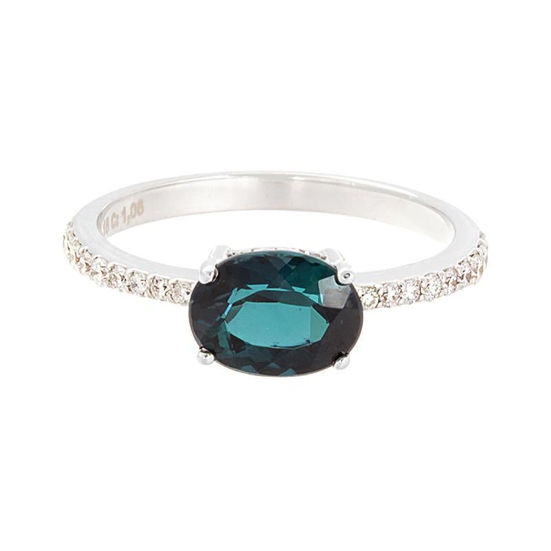 Green Tourmaline Indicolite Diamond Gold Ring