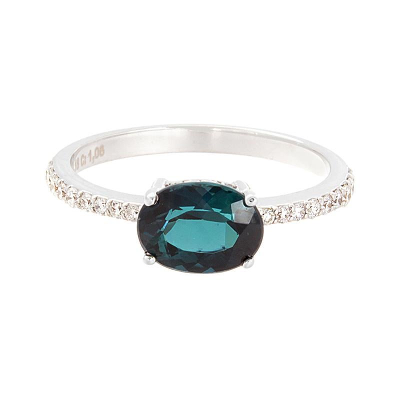 Green Tourmaline Indicolite Diamond Gold Ring