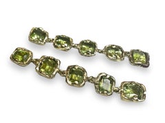 Green Tourmaline long Cocktail Party Dangle Earrings in Gold and in stock