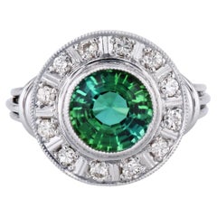 Green Tourmaline Milgraine Diamond Estate Ring