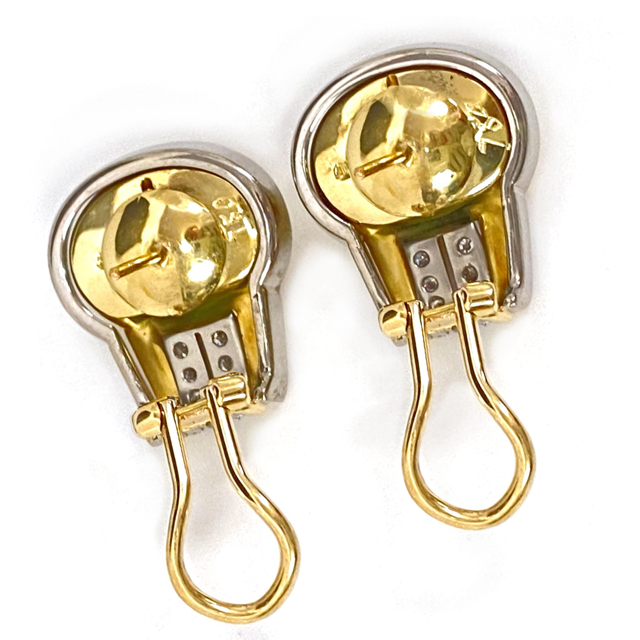 Grüner Turmalin Omega Clip-Post-Ohrringe aus 18 Karat Gold mit weißen Diamanten im Angebot 7