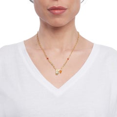 Green Tourmaline, Orange Fire Opal Cabochon, 22 Karat Yellow Gold Chain Necklace