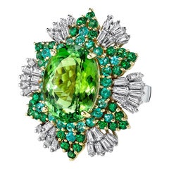 Green Tourmaline, Pariaba Tourmaline, Tsavorite Garnet, Diamond Cocktail Ring