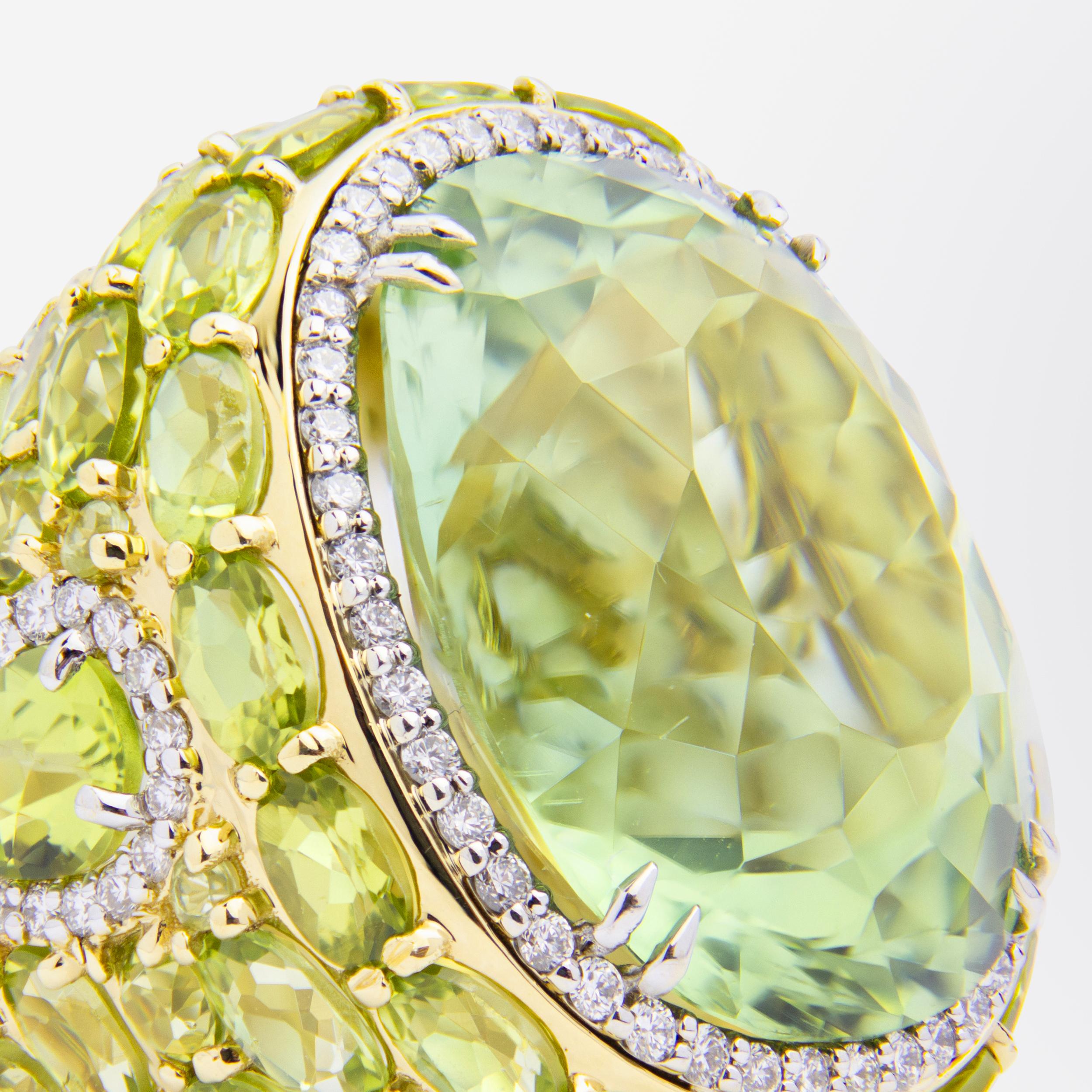 Women's or Men's Green Tourmaline, Peridot and Diamond Ring by 'Hubert' For Sale