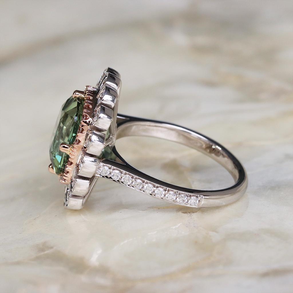 Contemporary Green Tourmaline Pink Diamond Entourage Cocktail Ring For Sale