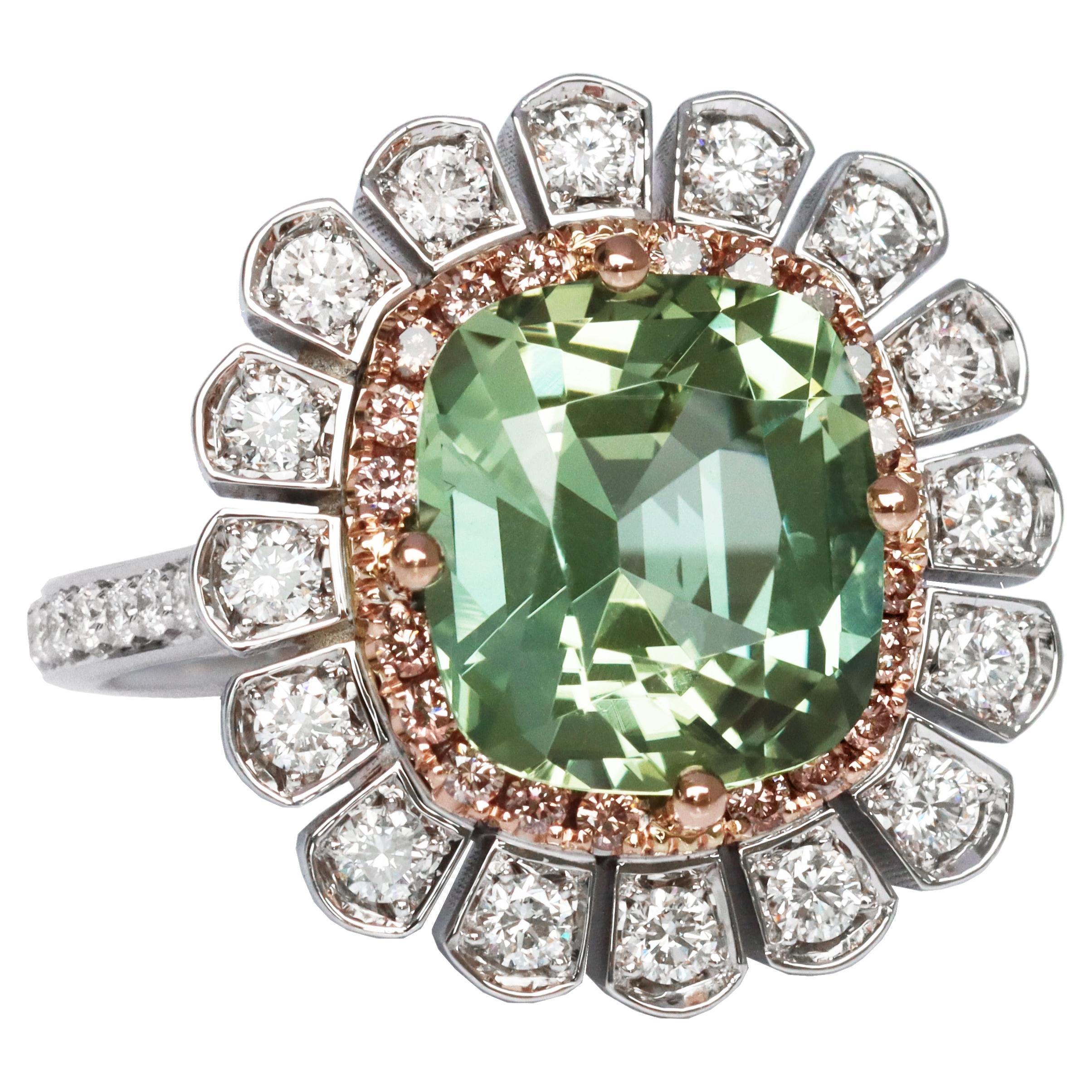 Green Tourmaline Pink Diamond Entourage Cocktail Ring For Sale