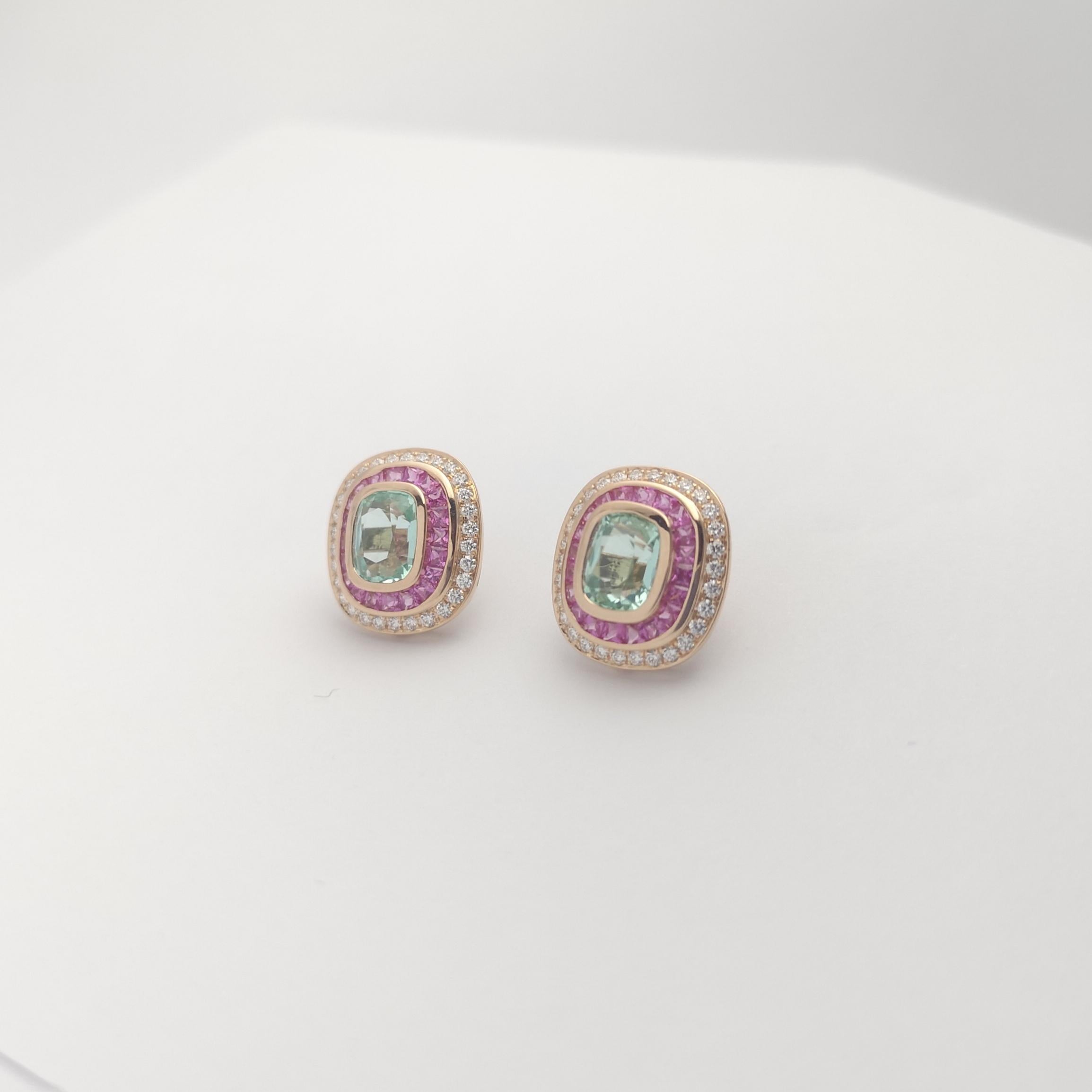 Orecchini con tormalina verde, zaffiro rosa e diamanti in oro rosa 18 carati In condizioni Nuovo in vendita a Bangkok, TH