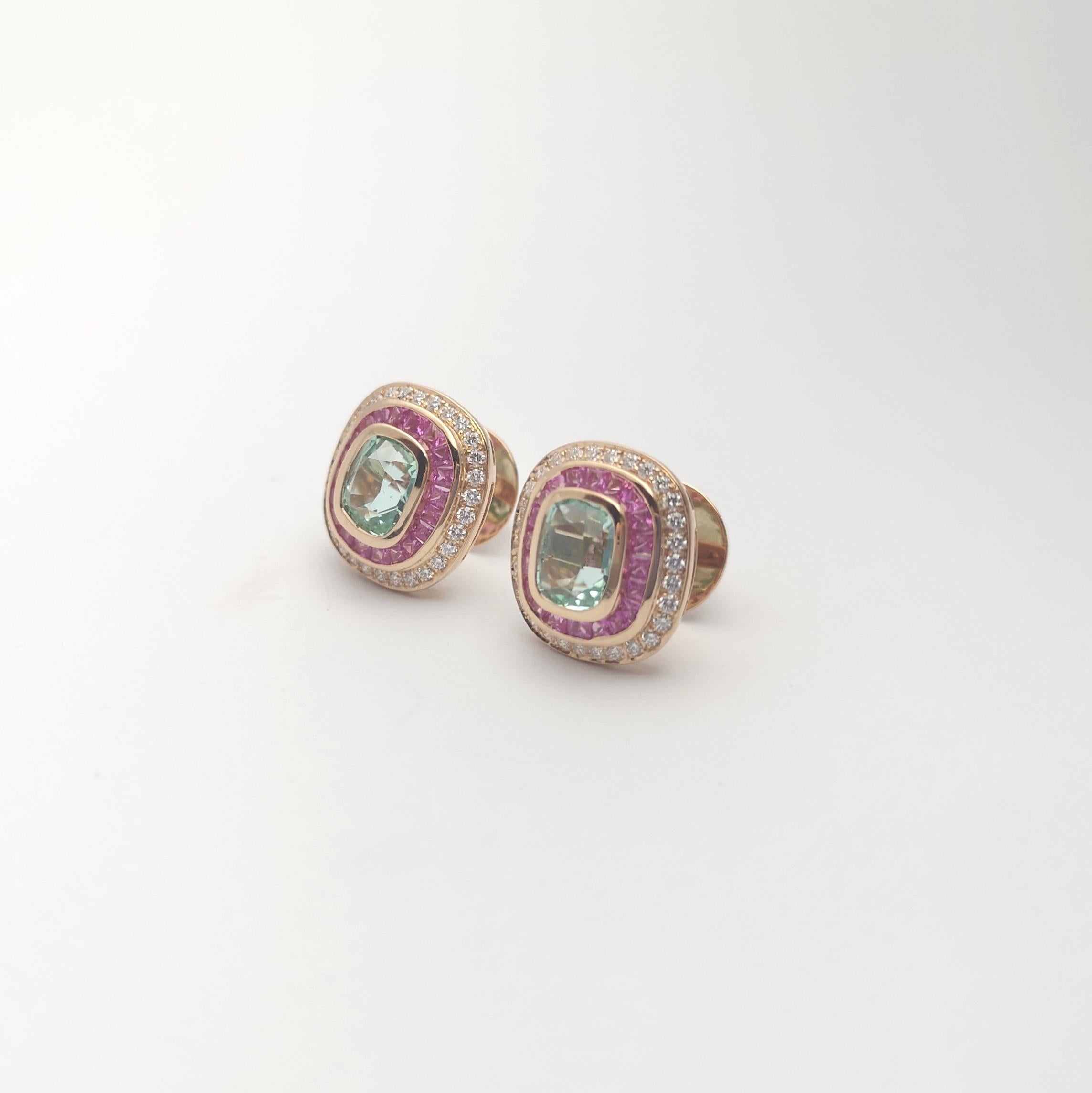 Donna Orecchini con tormalina verde, zaffiro rosa e diamanti in oro rosa 18 carati in vendita