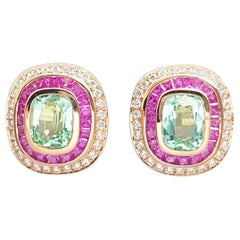 Ohrringe aus 18 Karat Roségold mit grünem Turmalin, rosa Saphir und Diamant
