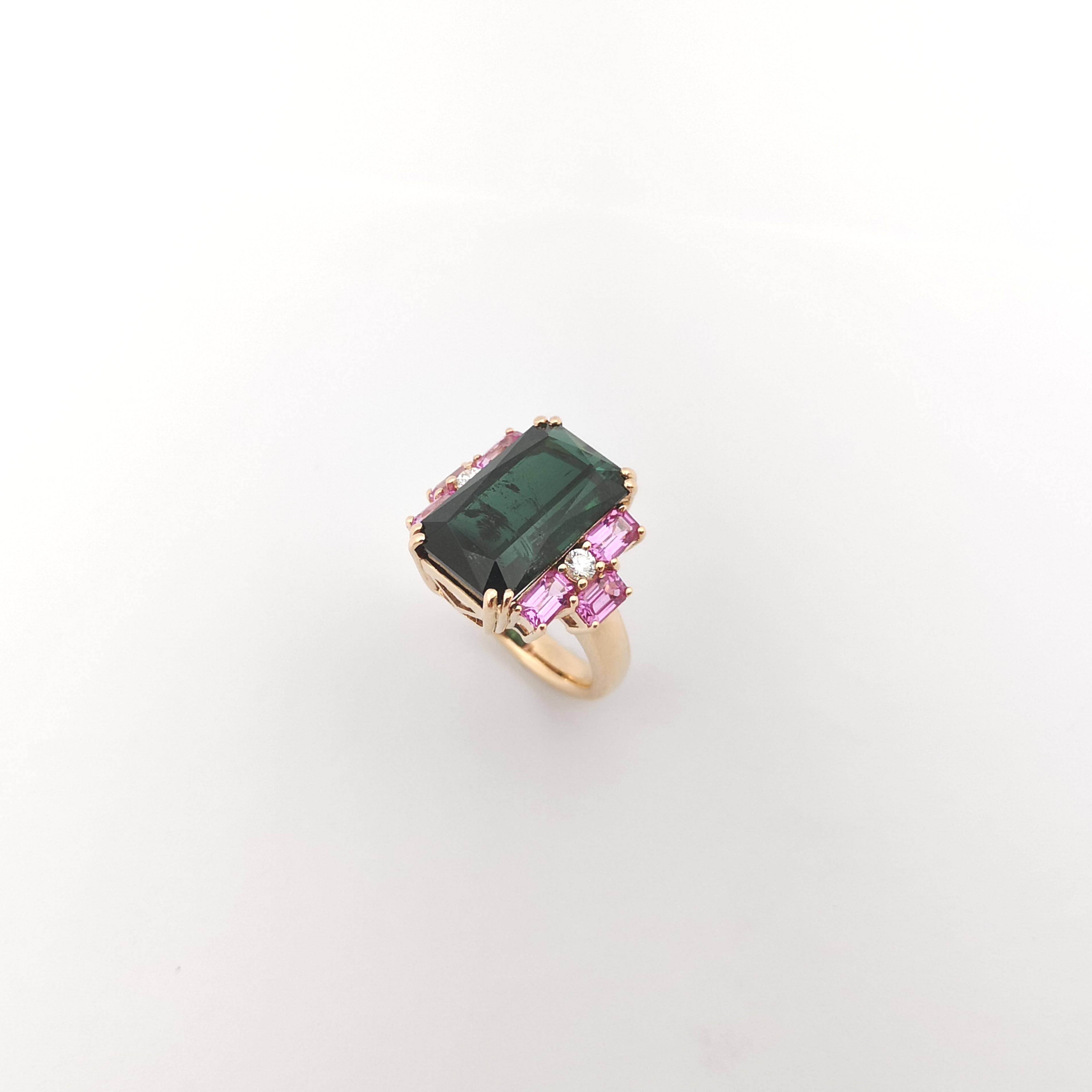 Green Tourmaline, Pink Sapphire and Diamond Ring set in 18K Rose Gold Settings For Sale 5