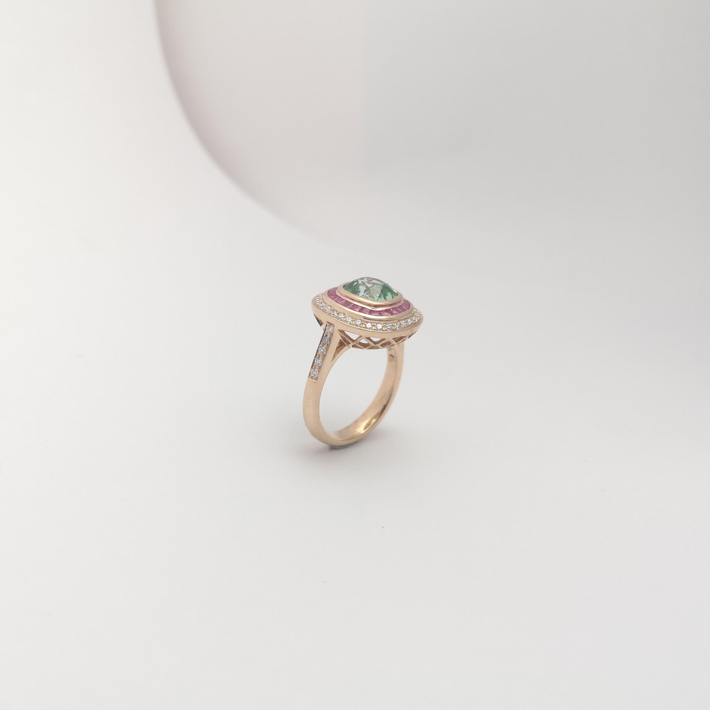 Green Tourmaline, Pink Sapphire and Diamond Ring set in 18K Rose Gold Settings For Sale 7