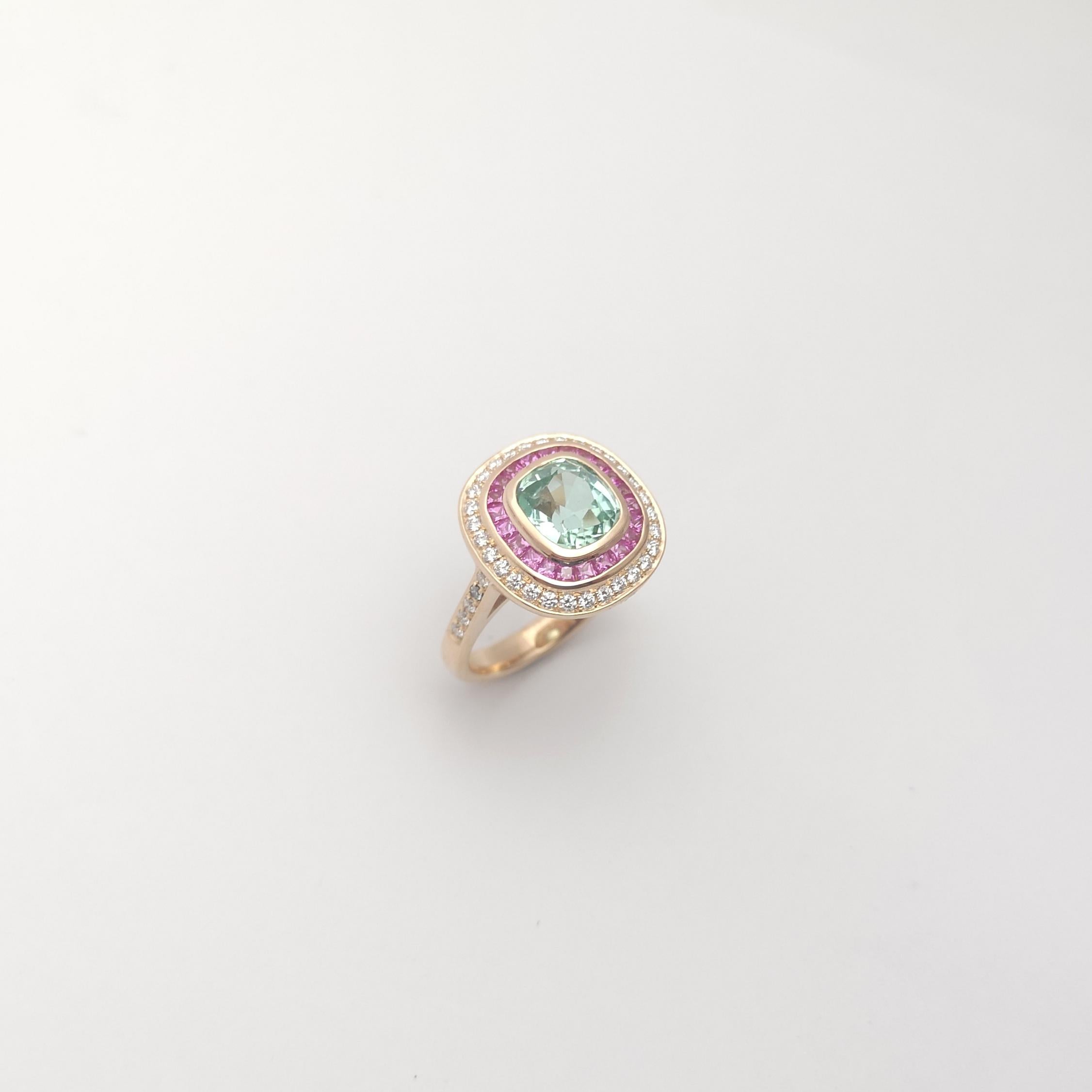 Green Tourmaline, Pink Sapphire and Diamond Ring set in 18K Rose Gold Settings For Sale 8