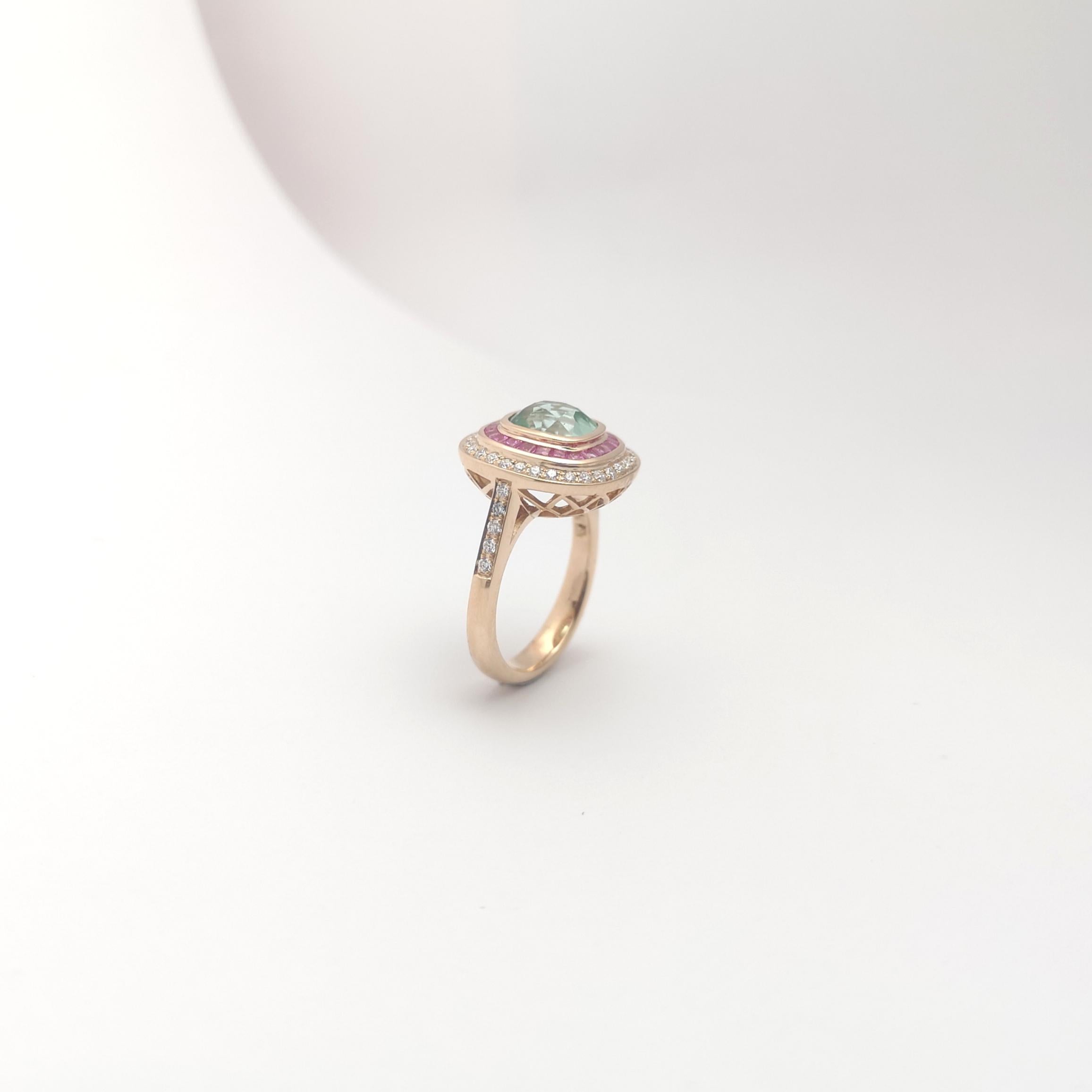 Green Tourmaline, Pink Sapphire and Diamond Ring set in 18K Rose Gold Settings For Sale 9