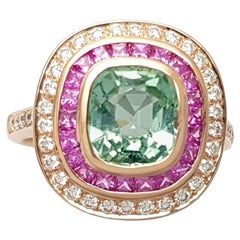 Green Tourmaline, Pink Sapphire and Diamond Ring set in 18K Rose Gold Settings