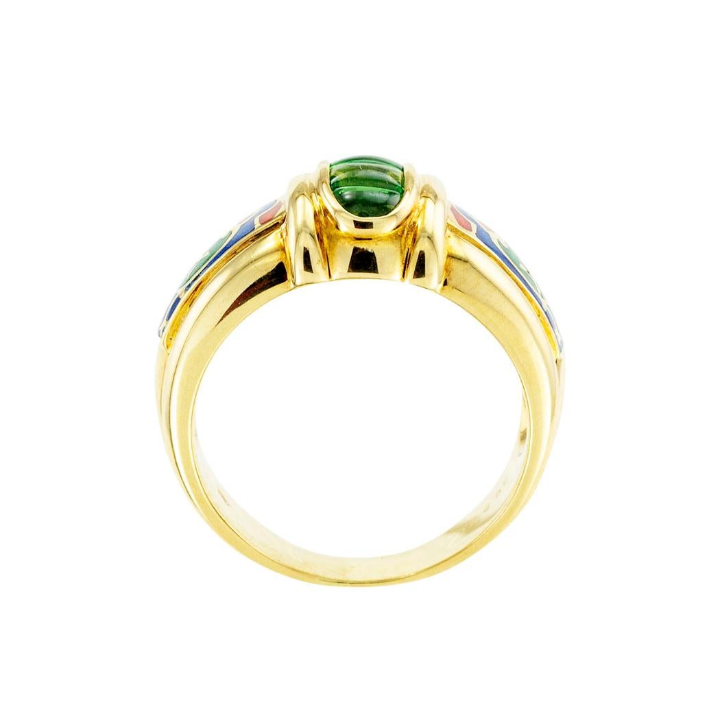 Grüner Turmalin Polychrom-Emaille Gelbgold Bandring (Gemischter Schliff) im Angebot