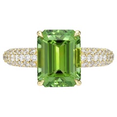 Green Tourmaline Ring 3.96 Carat Emerald Cut