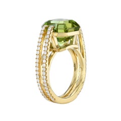 7.54 Carat Mint Green Tourmaline Square Octagon Diamond Ring 18K Yellow Gold