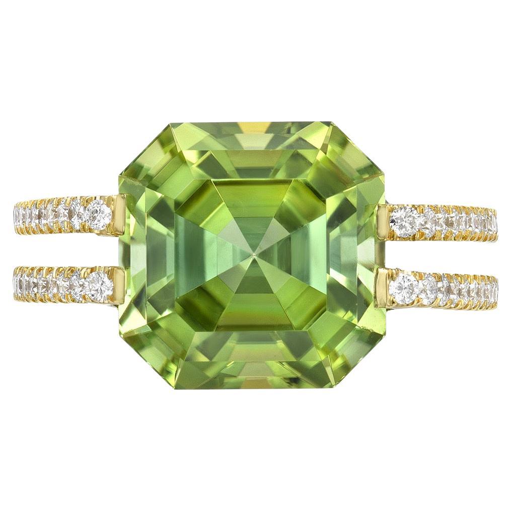 Green Tourmaline Ring 7.54 Carat Square Emerald Cut