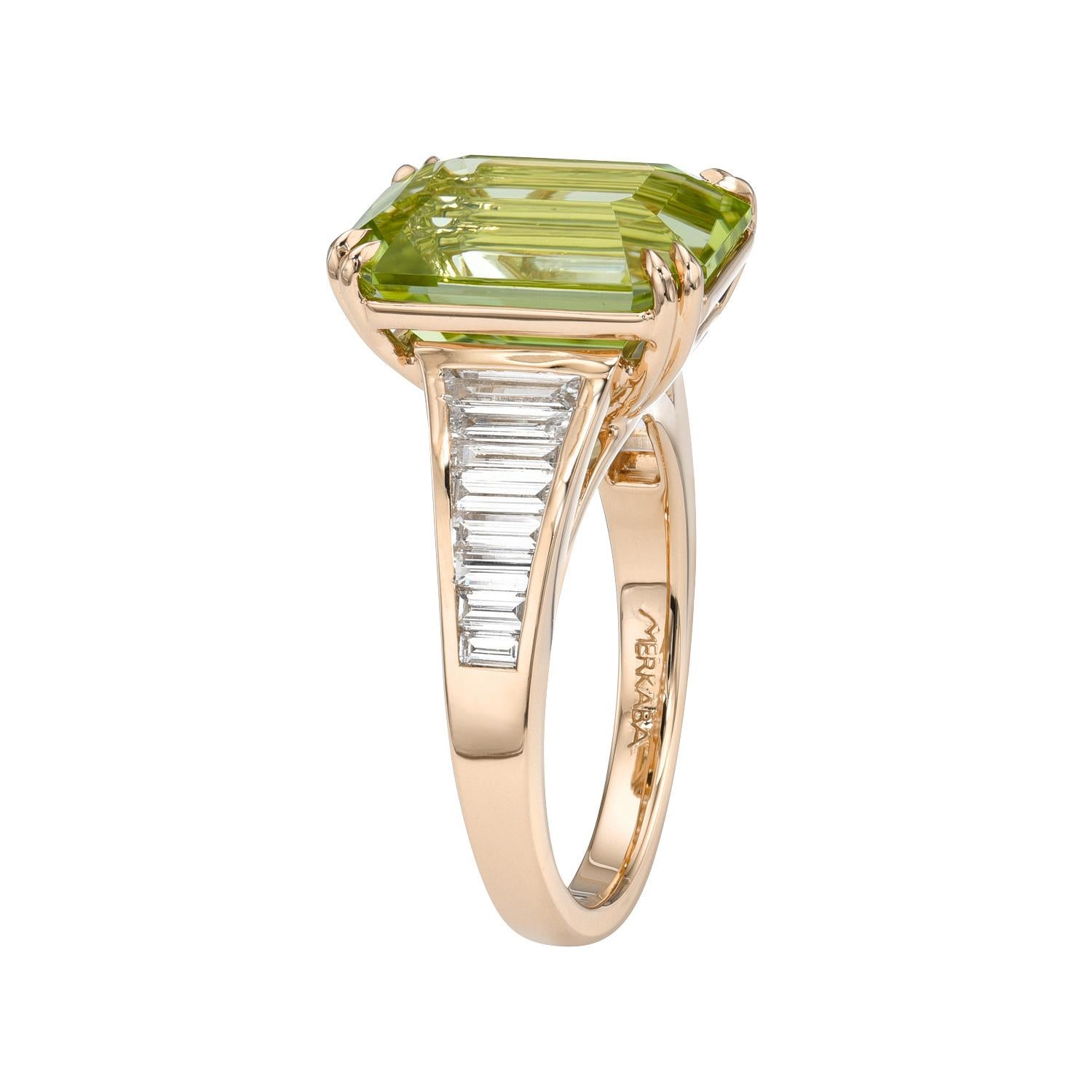 Art Deco Green Tourmaline Ring 7.86 Carat Emerald Cut