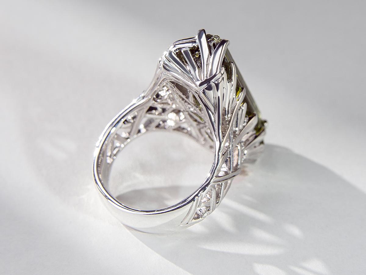 Green Tourmaline Ring Crystal Silver Raw Gemstone jewelry girlfriend gift For Sale 5