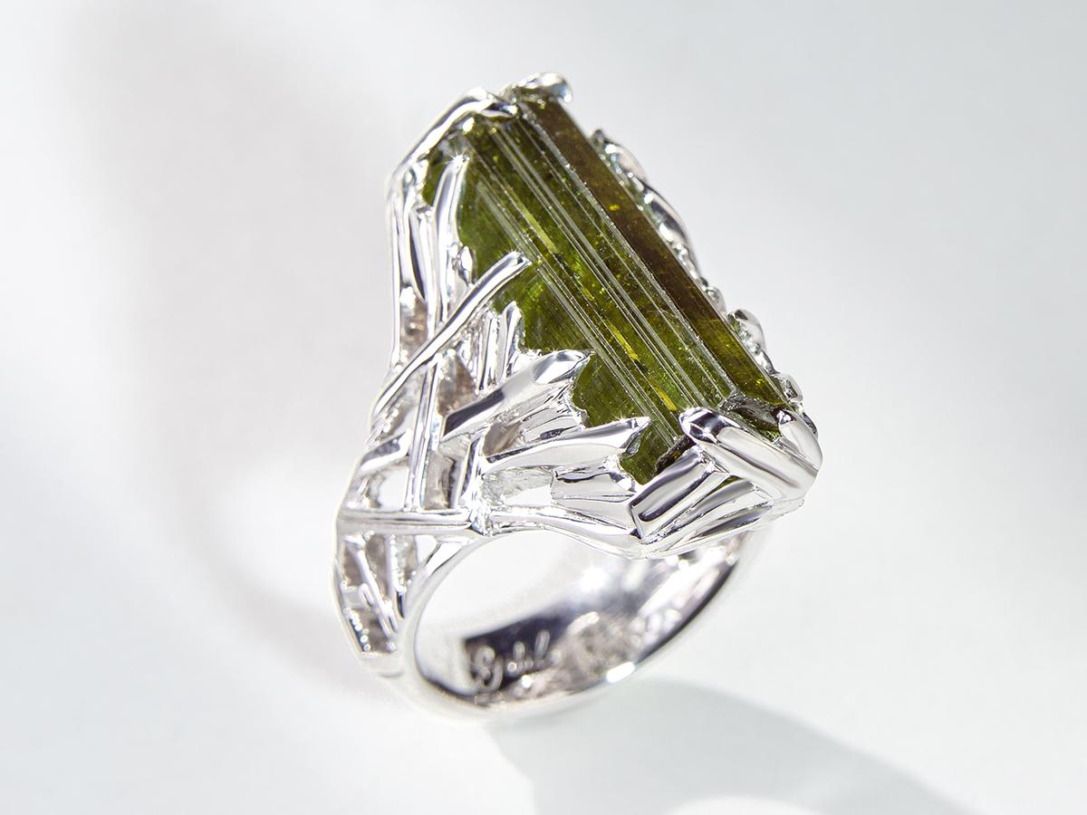 Uncut Green Tourmaline Ring Crystal Silver Raw Gemstone jewelry girlfriend gift For Sale