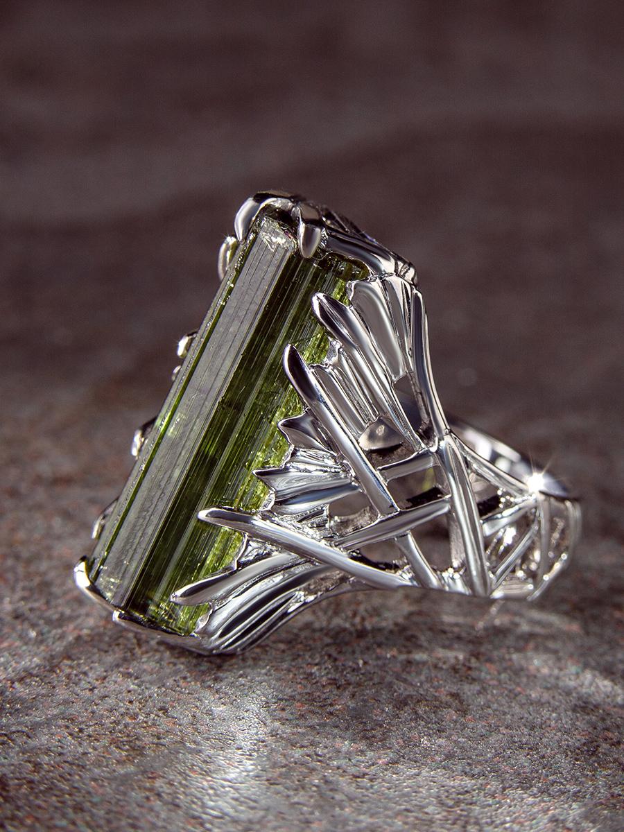 Green Tourmaline Ring Crystal Silver Raw Gemstone jewelry girlfriend gift For Sale 1